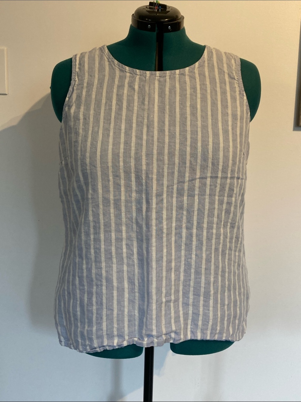 Sleeveless Blue and White Stripe Linen Blouse